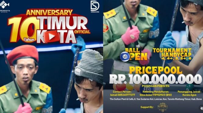 Turnamen Biliar Timur Kota Official di Bone Bakal Perebutkan Total Hadiah Rp 100 Juta, Cek Syarat dan Ketentuannya di Sini 1 Turnamen Biliar Timur Kota Official di Bone Bakal Perebutkan Total Hadiah Rp 100 Juta
