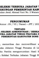 17 Peserta Ikut Seleksi Jabatan Tinggi Pratama Bone, 9 Lolos Administrasi dan 8 Gugur