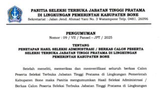17 Peserta Ikut Seleksi Jabatan Tinggi Pratama Bone, 9 Lolos Administrasi dan 8 Gugur
