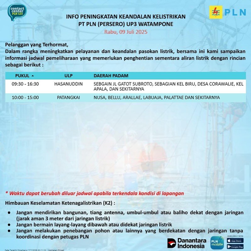 Siap-siap! Ini Jadwal Pemadaman Listrik di Bone Hari Ini Rabu 9 Juli 2025 2 Siap-siap! Ini Jadwal Pemadaman Listrik di Bone Hari Ini Rabu 9 Juli 2025