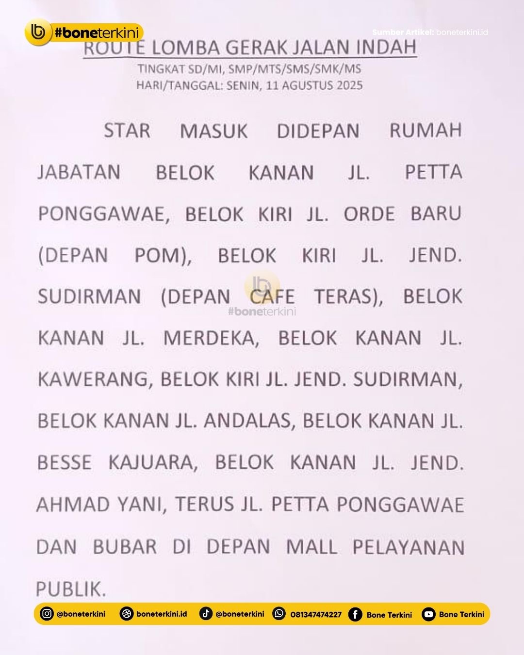 Digelar Hari Ini, Berikut Rute Lomba Gerak Jalan di Bone untuk Semua Tingkatan Sekolah 2 Digelar Hari Ini, Berikut Rute Lomba Gerak Jalan di Bone untuk Semua Tingkatan Sekolah