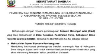 Pemerintah Provinsi Sulsel Siapkan Lahan 20 Hektar untuk Pembangunan SMA di Ponre Bone