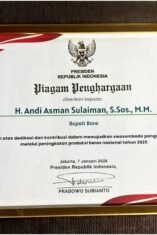 Sukses Tingkatkan Produksi Beras Di Bone, Andi Asman Dapat Penghargaan Swasembada Pangan Dari Presiden Prabowo