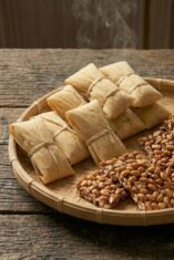 Jajanan tradisional Baje' dan Tenteng kacang khas Bugis yang disajikan secara otentik sebagai oleh-oleh favorit dari Sulawesi Selatan.