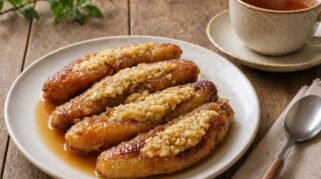 Panduan cara membuat Sanggara Talemme isian kacang karamel.