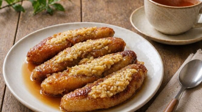 Panduan cara membuat Sanggara Talemme isian kacang karamel.