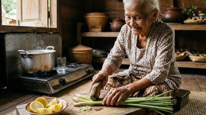 Cara detoks tubuh dari racun sisa makanan menggunakan serai dan lemon hangat.