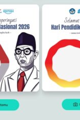 Ilustrasi desain bingkai foto atau twibbon peringatan Hari Pendidikan Nasional 2026.