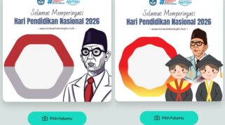 Ilustrasi desain bingkai foto atau twibbon peringatan Hari Pendidikan Nasional 2026.