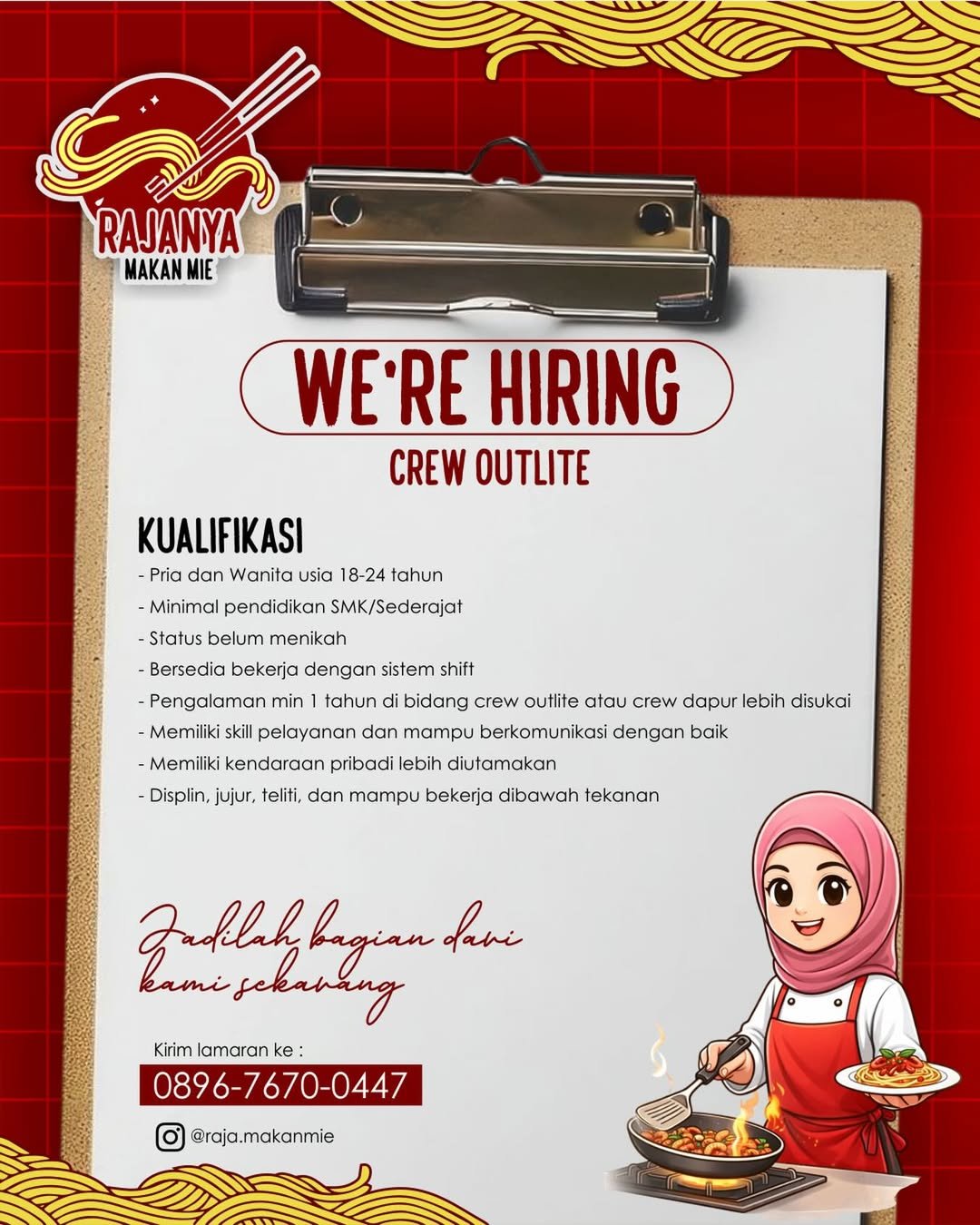 Info Loker Bone: Rajanya Makan Mie Buka Lowongan Crew Outlet, Cek Syaratnya!