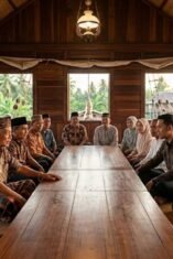 Prosesi Tradisi Mammanu-manu adat pernikahan Bugis di dalam rumah panggung.