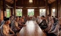 Prosesi Tradisi Mammanu-manu adat pernikahan Bugis di dalam rumah panggung.