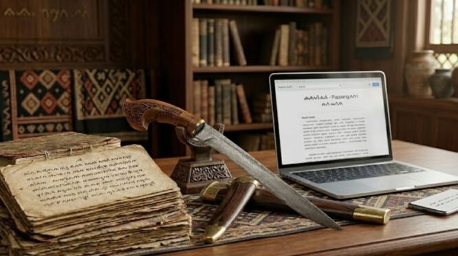 Grafis Ilustrasi Harmonisasi Tradisi di Bone Dengan Naskah Lontara Panduan Filosofi Sulapa Eppa Secara.