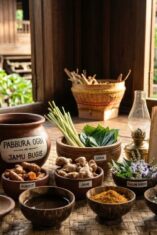 Koleksi tanaman obat tradisional Bugis Pabbura di atas rumah panggung untuk kesehatan alami.