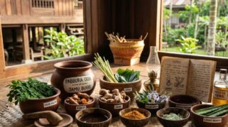 Koleksi tanaman obat tradisional Bugis Pabbura di atas rumah panggung untuk kesehatan alami.