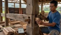 Detail konstruksi rumah panggung kayu Bugis yang kokoh dan tahan gempa sebagai warisan arsitektur Suku Bugis.