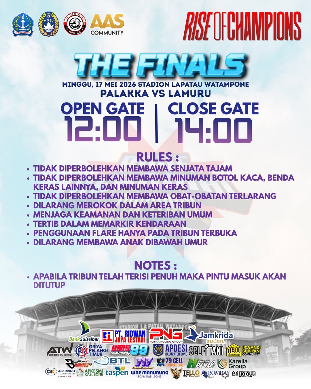 Final Bone Beramal Cup 2026 Palakka VS Lamuru Digelar Hari Ini, Open Gate Pukul 12.00