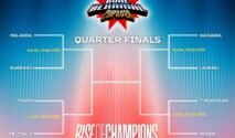 Gambar infografis jadwal perempat final sepak bola. Gambar pertama menampilkan jadwal Kamis 14 Mei 2026 antara Palakka vs Barebbo dan Kajuara vs Lamuru. Gambar kedua menampilkan jadwal Jumat 15 Mei 2026 antara Tonra vs Tr. Timur dan T. Riattang vs Ponre. Desain menggunakan latar belakang gradasi biru merah dengan teks putih dan hitam yang kontras. Tidak ada logo polisi atau elemen bintang berkilau.