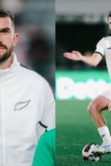 Kolase dua foto Tim Payne; sisi kiri memperlihatkan potret wajahnya mengenakan jaket putih timnas Selandia Baru, sementara sisi kanan menunjukkan aksinya di lapangan saat sedang menggiring bola dengan jersi putih bernomor punggung 2.
