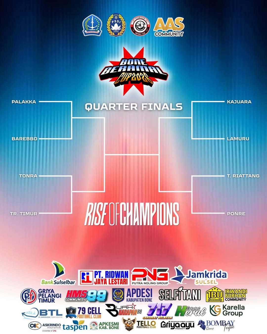 Jadwal Perempat Final Bone Beramal Cup 2026 di Stadion Lapatau, Cek Waktu Pertandingan Tim Jagoan Anda