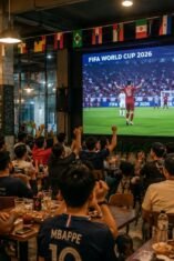 Ilustrasi warga menyaksikan pertandingan Piala Dunia melalui acara nobar di sebuah kafe.