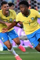 Vinicius Junior merayakan gol Brasil ke gawang Maroko pada pertandingan Grup C Piala Dunia 2026 di New Jersey Stadium.