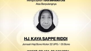 Poster duka cita jemaah haji asal Bone Kaya Sappe Riddi yang wafat di Makkah, Arab Saudi, saat pelaksanaan ibadah haji 2026.