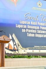 Bupati Bone Andi Asman Sulaiman memberikan sambutan pada acara penyerahan LHP LKPD Tahun Anggaran 2025 di Auditorium BPK Sulawesi Selatan, Makassar.