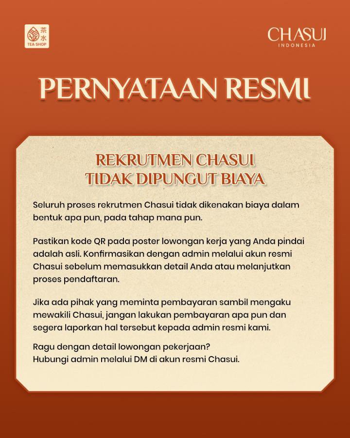 Loker Barista Tea CHASUI Indonesia di Bone Dibuka